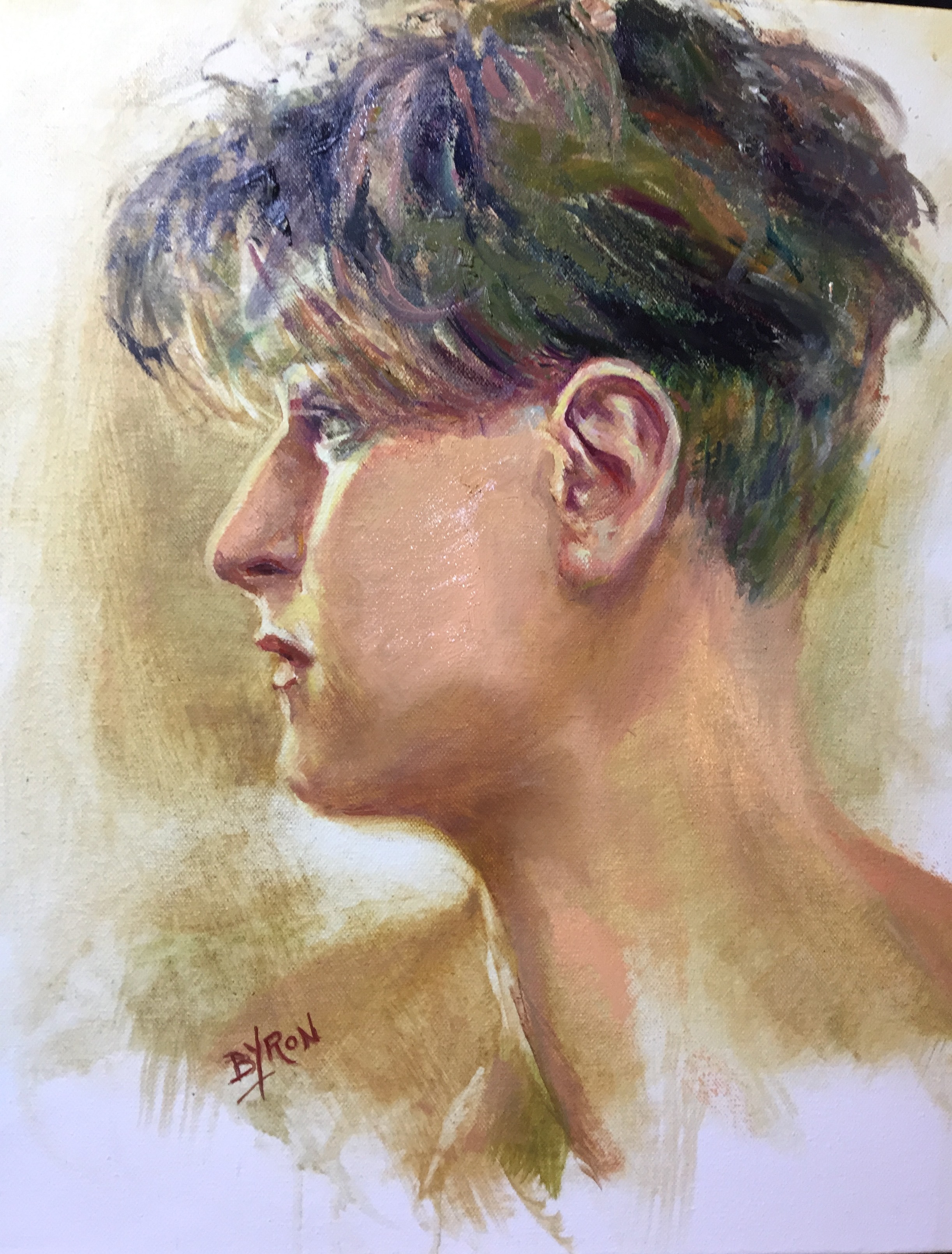 Portrait of Byron — original oil painting on canvas by Carol D'Arcy. 50×40cm. © Carol D'Arcy.